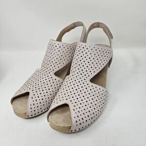 Dansko Women's 9 39 Teagan Beige Leather Peep Toe Heels S3